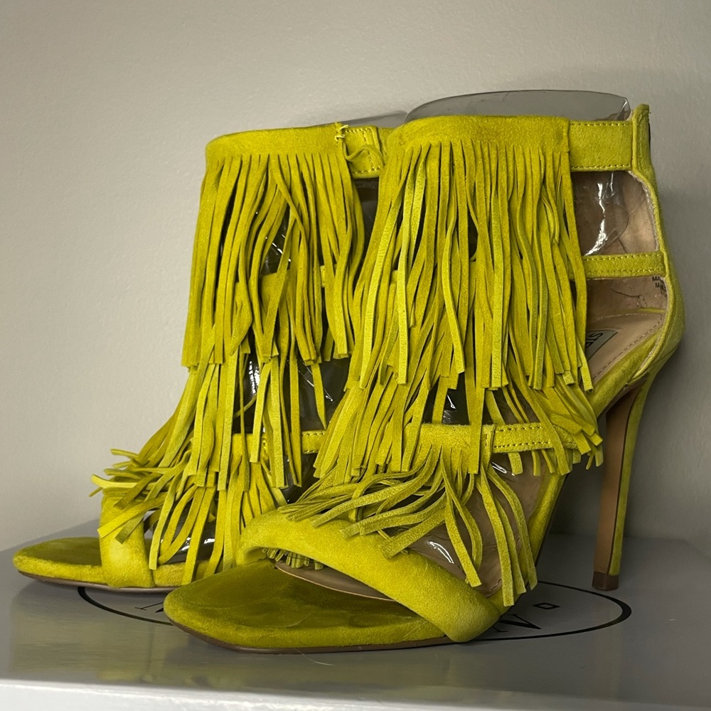Steve Madden Fringly Yellow Suede Heel